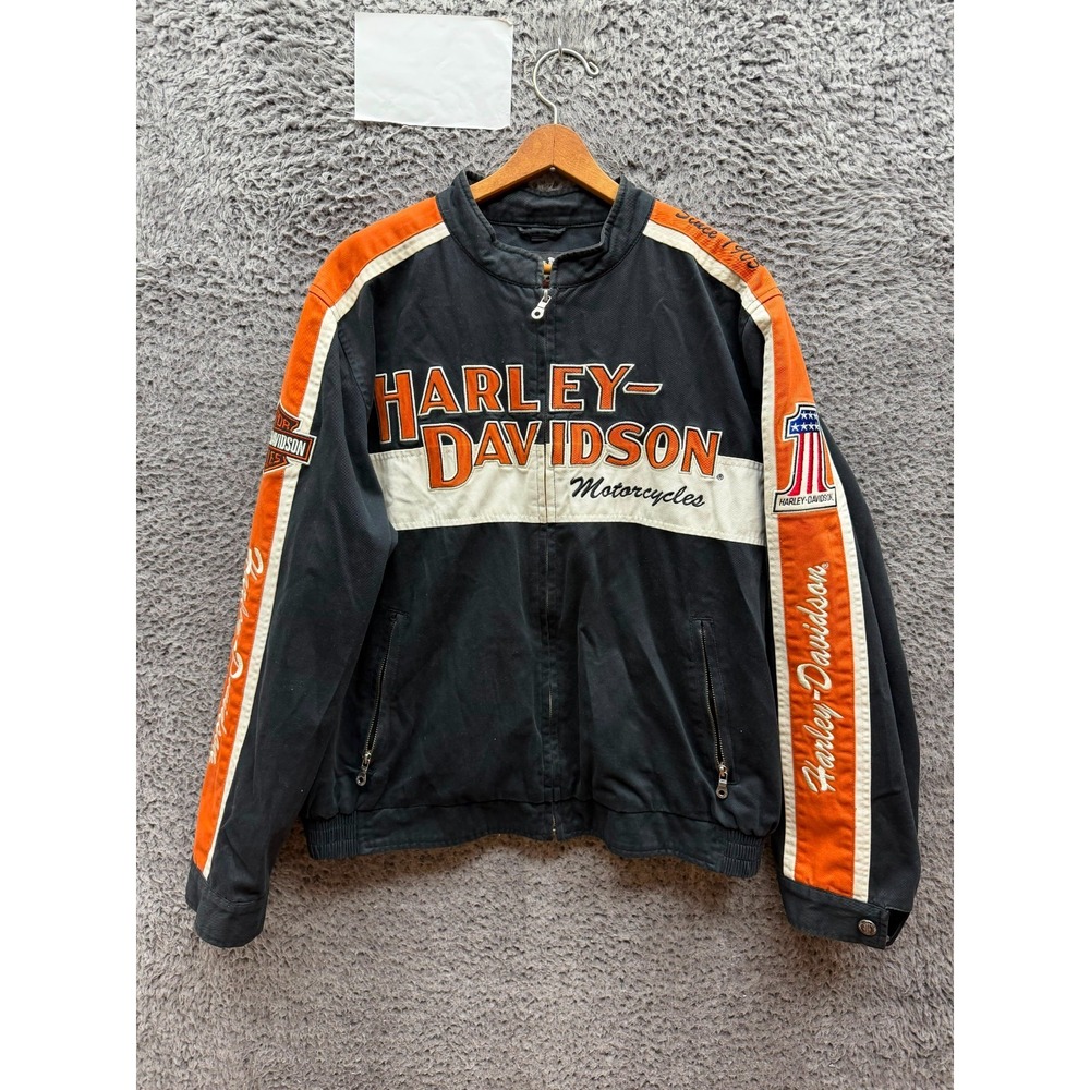Vintage Harley-Davidson Embroidered Cotton Motorcycle Jacket Black Mens Size L